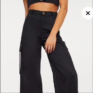 Black Cargo Wide Leg Trousers